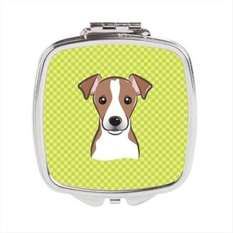 BB1322SCM Checkerboard Lime Green Jack Russell Terrier Compact Mirror, 2.75 x 3 x .3 In.