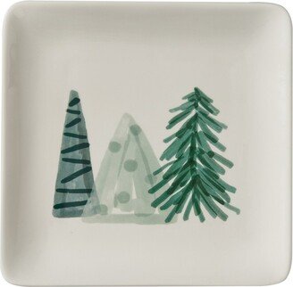 Hand Painted Holiday Christmas Salad Plate Set - Off-White