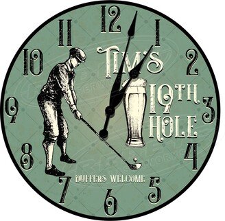 19Th Hole Golfing Clock, Custom Golfer Clubhouse Vintage Bar Gift Ideas