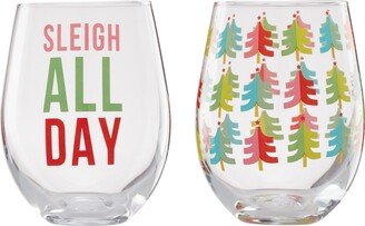 Sleigh All Day Stemless Wine Glasses, Set of 2