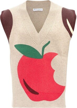 Apple-Motif Knitted Vest