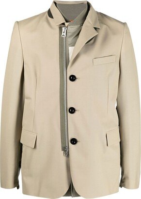 Off-Centre Zip-Up Blazer-AA