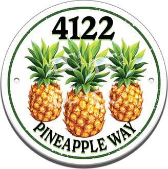 Pineapple Themed Ceramic House Number Circle Tile, Cottage Address Door Sign, Branch