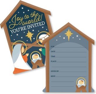 Big Dot of Happiness Holy Nativity - Shaped Fill-In Invitations - Manger Scene Religious Christmas Invitation Cards with Envelopes - Set of 12