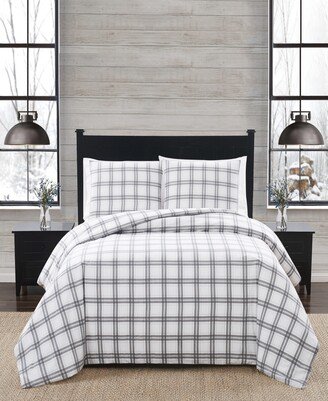 Plaid 2 Piece Flannel Comforter Set, Twin Xl - White, Gray