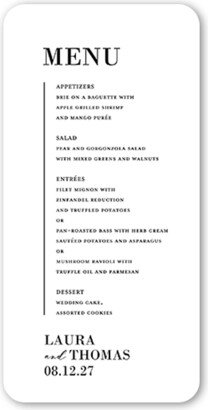 Wedding Menu Cards: Adorned Accent Wedding Menu, White, 4X8 Flat Menu, Matte, Signature Smooth Cardstock, Rounded