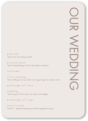 Wedding Program Cards: Softly Together Wedding Program, Grey, 5X7 Flat Program, Matte, Signature Smooth Cardstock, Rounded