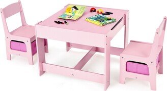 Kids Table Chairs Set With Storage Boxes Blackboard Whiteboard Drawing - 24.5