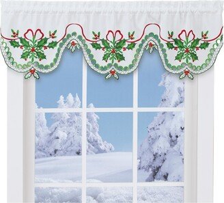 Collections Etc Beautiful Embroidered Holly Cutwork window Valance