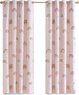 Gracie Mills Kids Metallic Printed Total Blackout Window Curtain Panel, Pink - 50x63