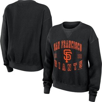 Women's Wear by Erin Andrews Black Distressed San Francisco Giants Vintage-Like Cord Pullover Sweatshirt