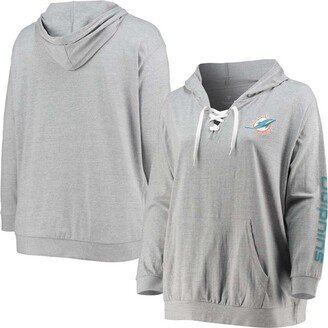 Women's Plus Size Heathered Gray Miami Dolphins Lace-Up Pullover Hoodie