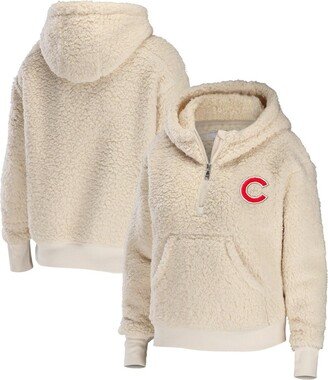 Women's Wear by Erin Andrews Cream Chicago Cubs Plus Size Sherpa Quarter-Zip Hoodie