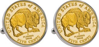 American Coin Treasures Gold-Layered Westward Journey 2005 Bison Jefferson Nickel Bezel Coin Cuff Links