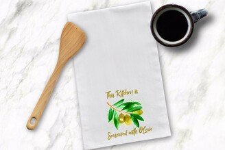 Seasoned With O-Love Tea Towel, Humorous Kitchen Towels, Gift, Housewarming Gift, Bridal Gift