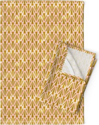 Pink Geometric Tea Towels | Set Of 2 - Art Deco Geo By Dj-V Mustard Gold Feminine Small Scale Linen Cotton Spoonflower