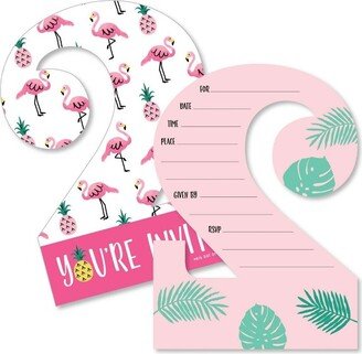 Big Dot of Happiness 2nd Birthday Pink Flamingo - Pineapple - Shaped Fill-in Invites - Second Birthday Party Invite Cards with Envelopes - Set of 12