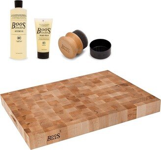Block 24 x 18 Inch Reversible End Grain Wood Chopping Block Bundle with 3 Piece Wood Cutting Board Care and Maintenance Set
