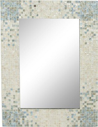 Peyton Lane Coastal Rectangle Cream Mother Of Pearl Wall Mirror With Blue Corners