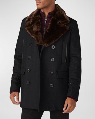 Men's Wool Peacoat w/ Faux Fur Collar