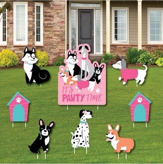 Big Dot of Happiness Pawty Like a Puppy Girl - Yard Sign and Outdoor Lawn Decorations - Pink Dog Baby Shower or Birthday Party Yard Signs - Set of 8