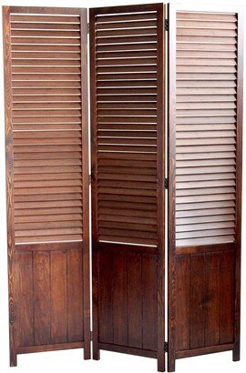 Traditional Foldable Wooden Shutter Screen with 3 Panels, Brown