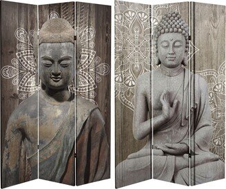 Handmade 6' Double Sided Stone Buddha Canvas Room Divider