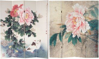 6 ft. Tall Double Sided Doves and Peonies Canvas Room Divider