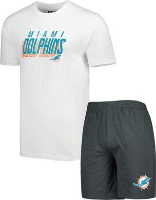 Men's Concepts Sport Charcoal, White Miami Dolphins Downfield T-shirt and Shorts Sleep Set - Charcoal, White