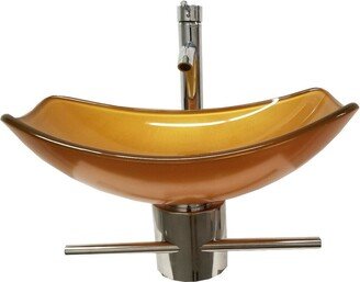 Small Bathroom Vanity Gold Bronze Glass Bowl Vessel Boat Sink Combo Set