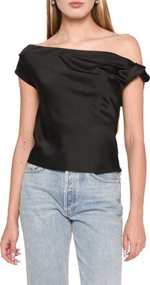 Twist One-Shoulder Satin Blouse