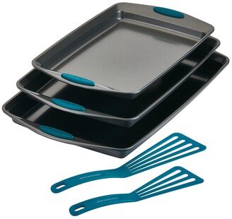 Nonstick Bakeware Cookie Pan and Turner Spatula Set, 5-Pc., Marine Blue Handles