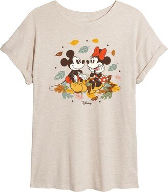 Standard - Mickey Minnie Leaf Pile - Juniors Ideal Flowy Muscle T-Shirt - Size X-Large