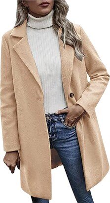 Lastesso Friday Black Deals 2023 Women's Slim Fit Cardigan Button Down Open Front Jacket Lapel Notched Collar Solid Tweed Coats Formal Work Clothes Monday Cyber Deals Beige L