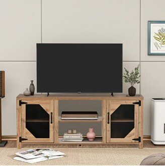 TV Stand for TVs up to 65'' with Large Storage Space, Entertainment Center with 3 Levels Adjustable shelves, Natural