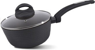 Saucepan Pot with Lid - Non-Stick Stylish Kitchen Cookware with Metallic Ridge-Line Pattern, 1.5 Quart