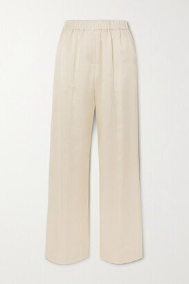 Pleated Silk-satin Straight-leg Pants - White