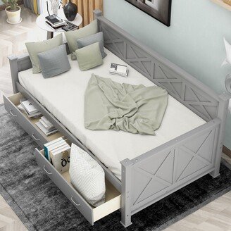 NINEDIN Twin Size Storage Daybed, w/2 Large Drawers, X-Shaped Frame