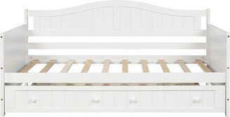 DECO Twin Wooden Daybed with Trundle Bed, Sofa Bed for Bedroom Living Room,White