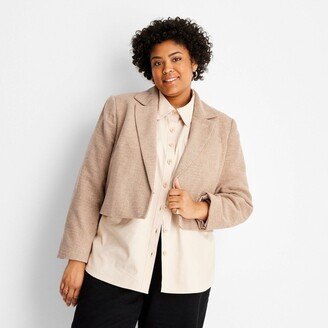 Future Collective with Reese Women's Long Sleeve Plaid Cropped Blazer - Future Collective™ with Reese Blutstein Cream