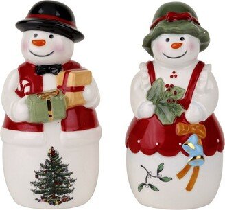 Christmas Tree Figural Mr. And Mrs. Snowman Salt And Pepper Set - 5 Inch Tall