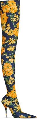 Knife 110mm Over-The-Knee Boots Yellow Bouquet Printed