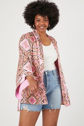 Plus Size Satin Ornate Print Kimono