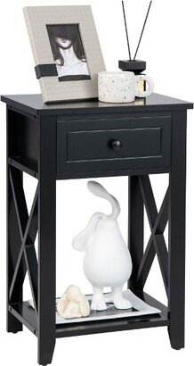 Nightstand Sofa Side End Table W/ Drawer & Shelf Bedroom Black