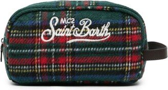 Logo-Embroidered Tartan Toiletry Bag