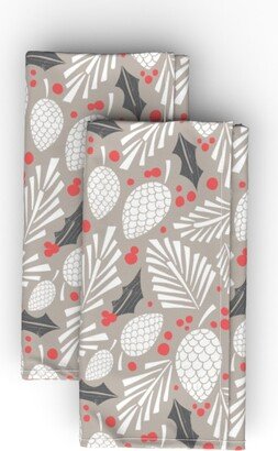 Cloth Napkins: Winter Woodlands Pinecones - Taupe Cloth Napkin, Longleaf Sateen Grand, Beige