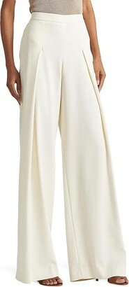 Pleated Crepe Wide-Leg Pants (Natural Cream) Women's Casual Pants