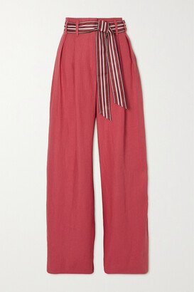 Pleated Linen Wide-leg Pants - Pink