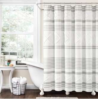 72x72 Urban Diamond Striped Woven Tufted Eco Friendly Recycled Cotton Shower Curtain