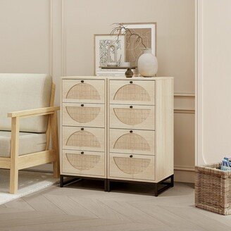 Set of 2, Natural Rattan Cabinets with 4 Drawers, Natural